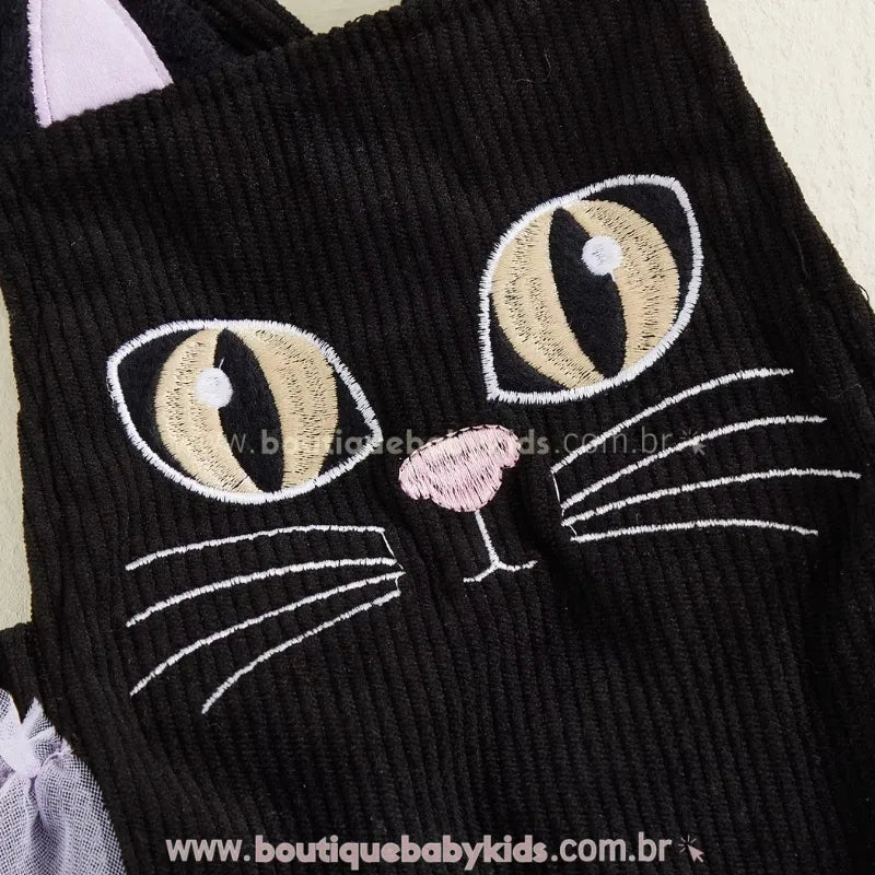 Body Bebê Temático Gatinha da Noite com Faixa