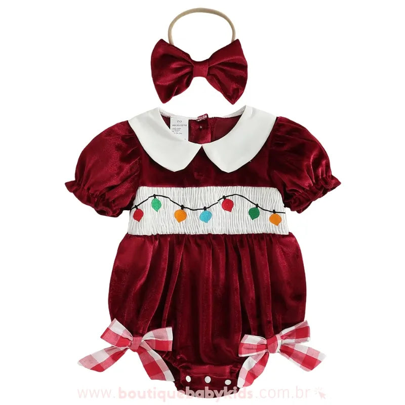 Body Bebê Veludo Bordado Luzinhas de Natal Vermelho - Boutique Baby Kids