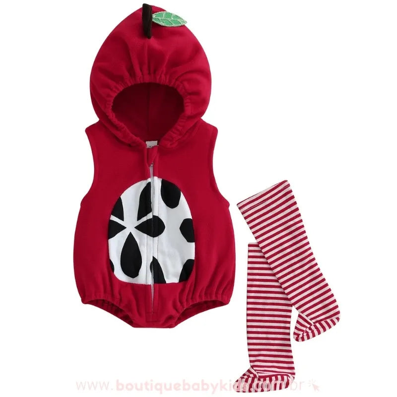 Body Bebê Fantasia Frutinha Maçã com Meia - Mesversário - Boutique Baby Kids