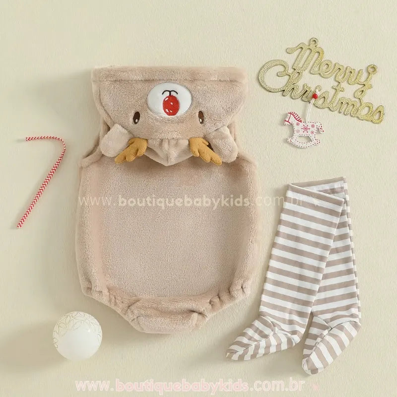 Body Bebê Temático Rena Rudolph com Meia