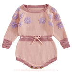 Body Bebê Tricot Bordado de Flores Rosa - Ideal para o Inverno - Boutique Baby Kids 