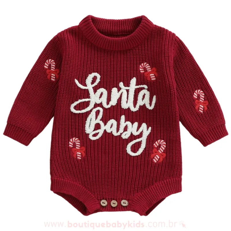 Body Bebê Tricot Candy Bordado 'Santa Baby' Vermelho - Boutique Baby Kids