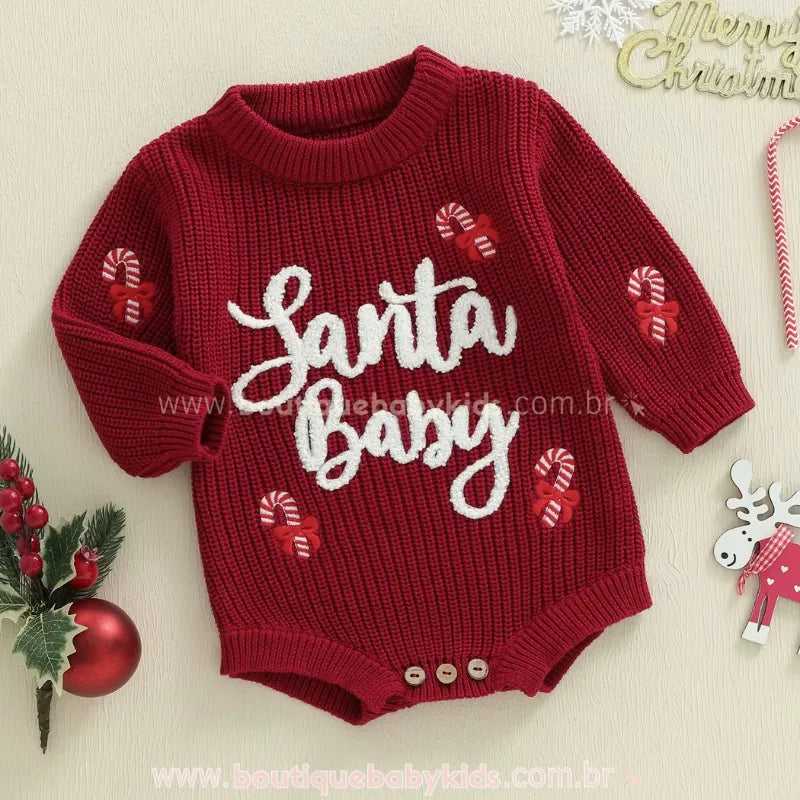 Body Bebê Tricot Candy Bordado 'Santa Baby' Vermelho - Boutique Baby Kids