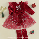 Body Bebê Natalino de Veludo 'Santa Baby' com Tule e Meia Vermelho - Boutique Baby Kids