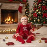Body Bebê Natalino de Veludo 'Santa Baby' com Tule e Meia Vermelho - Boutique Baby Kids