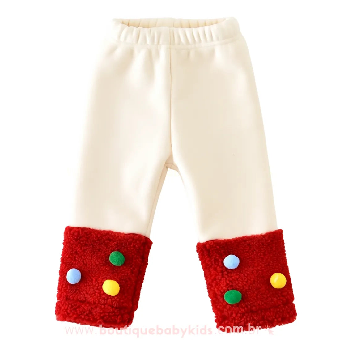 Calça Bebê Natalina com Barra Peludinha e Pompons - Boutique Baby Kids