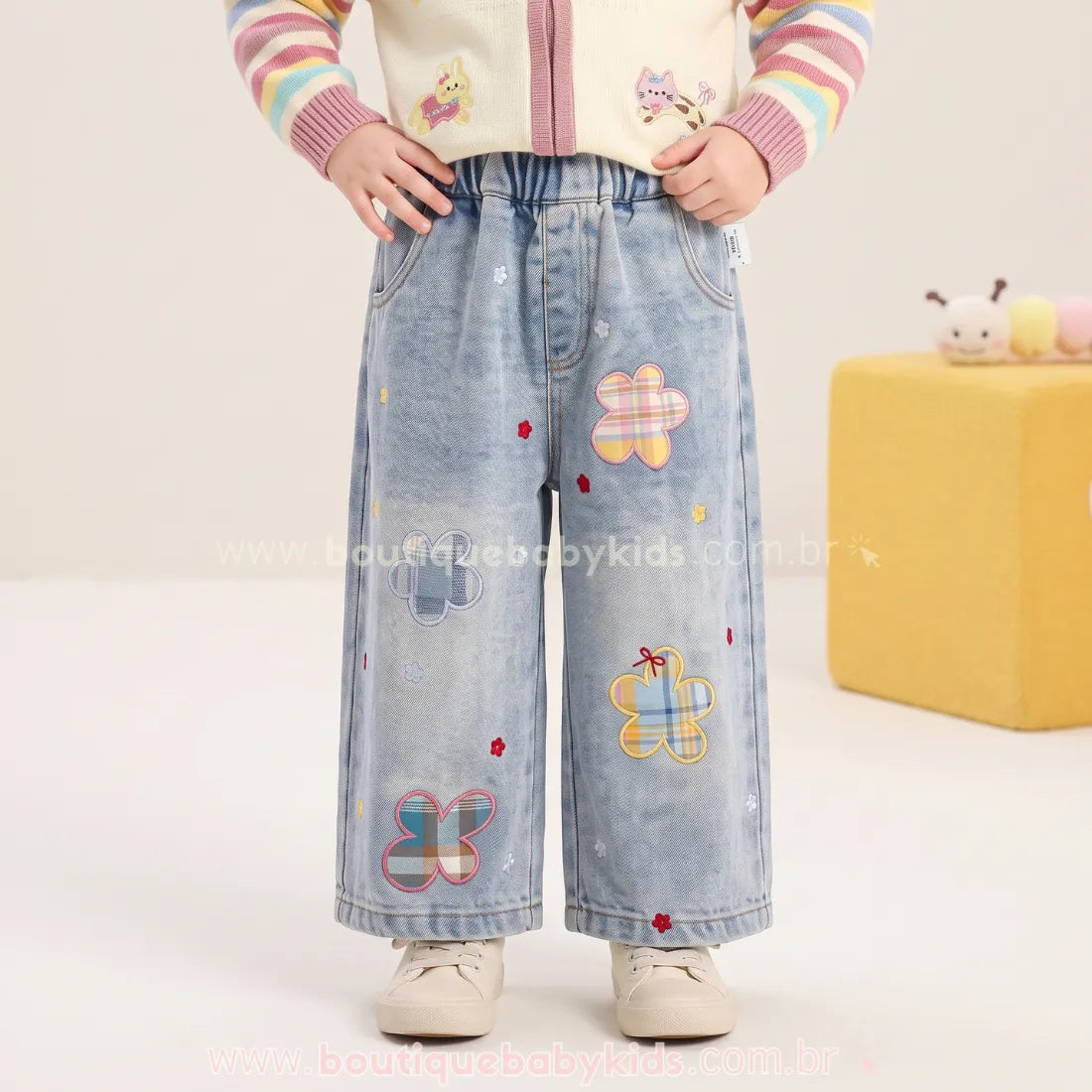 Calça Infantil Jeans Jardim Colorê com Flores - Boutique Baby Kids