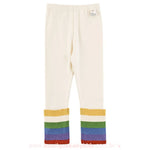 Calça Infantil Legging Off-White com Barra Canelada Arco-Íris - Boutique Baby Kids