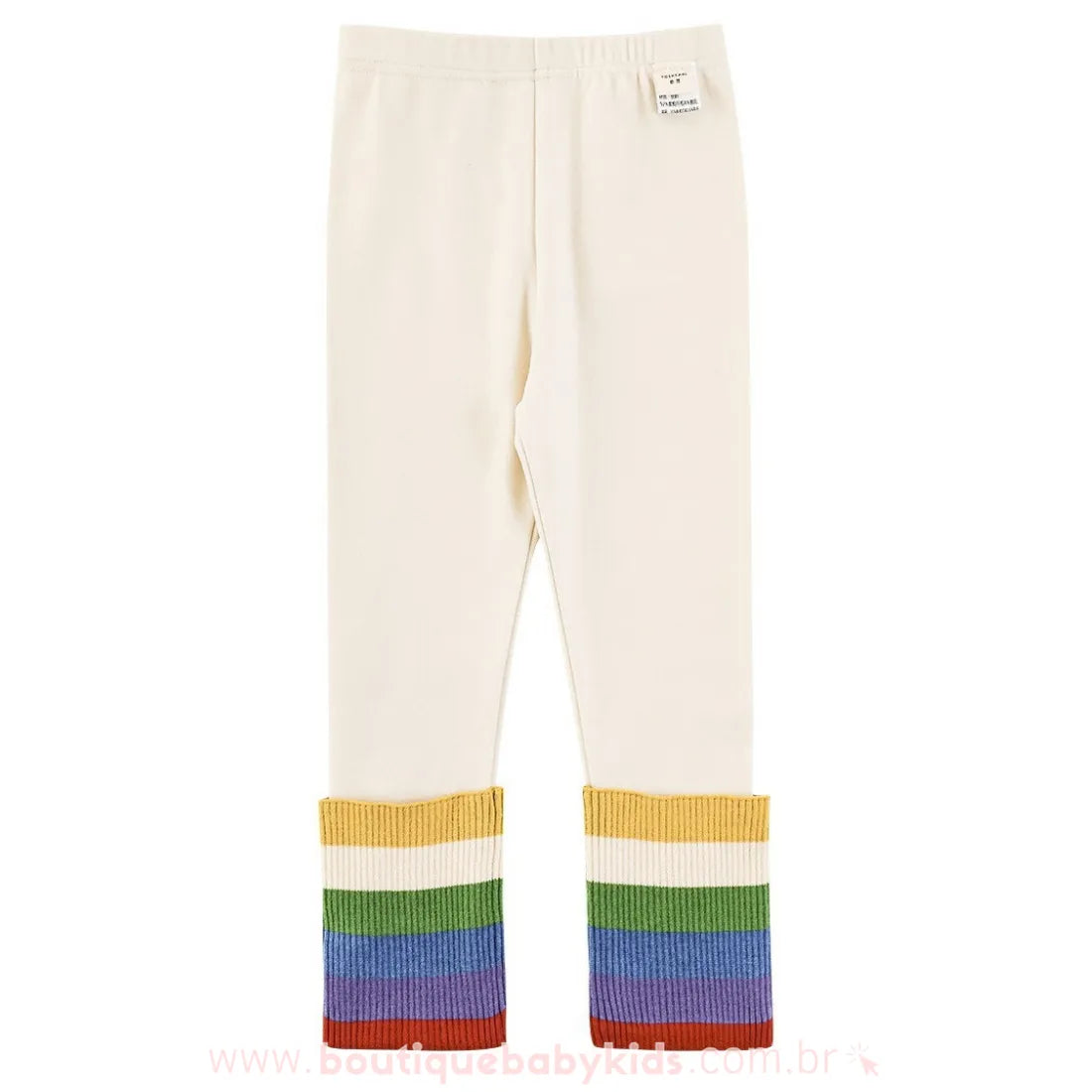 Calça Infantil Legging Off-White com Barra Canelada Arco-Íris - Boutique Baby Kids