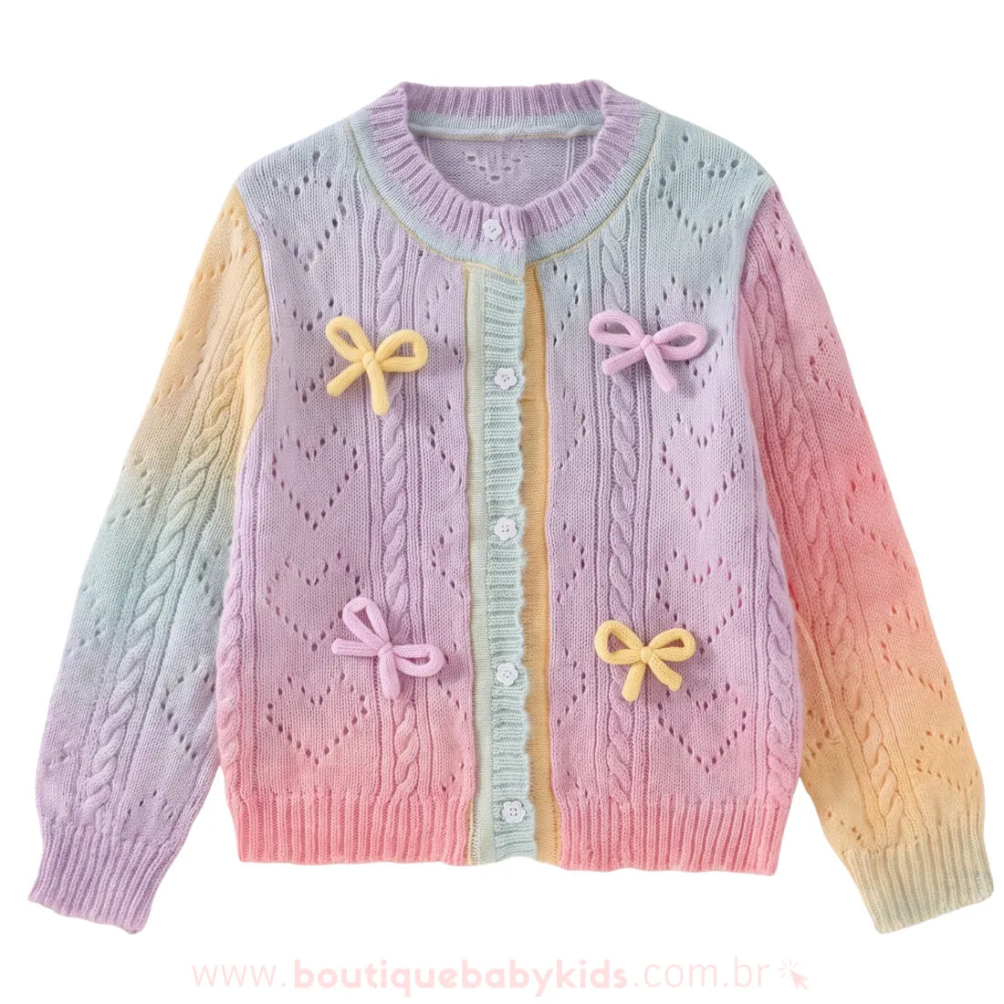 Cardigan Infantil Doce Aquarela em Tricot com Laços - Boutique Baby Kids