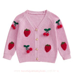 Cardigan Infantil Tricot Bordado Frutinhas Vermelhas (morango e cereja) Rosa - Boutique Baby Kids