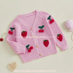 Cardigan Infantil Tricot Bordado Frutinhas Vermelhas (morango e cereja) Rosa - Boutique Baby Kids