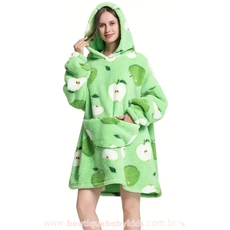 Cobertor de Vestir Adulto Maçã Verde Oversized com Capuz - Boutique Baby Kids
