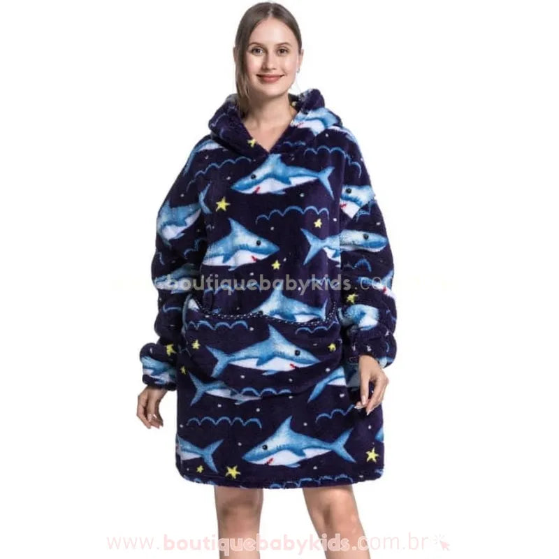 Cobertor de Vestir Adulto Tubarão do Oceano Oversized Azul - Boutique Baby Kids