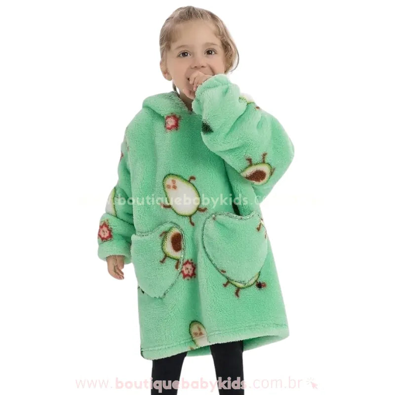 Cobertor de Vestir Infantil Abacatinho Feliz com Capuz Oversized Verde - Boutique Baby Kids