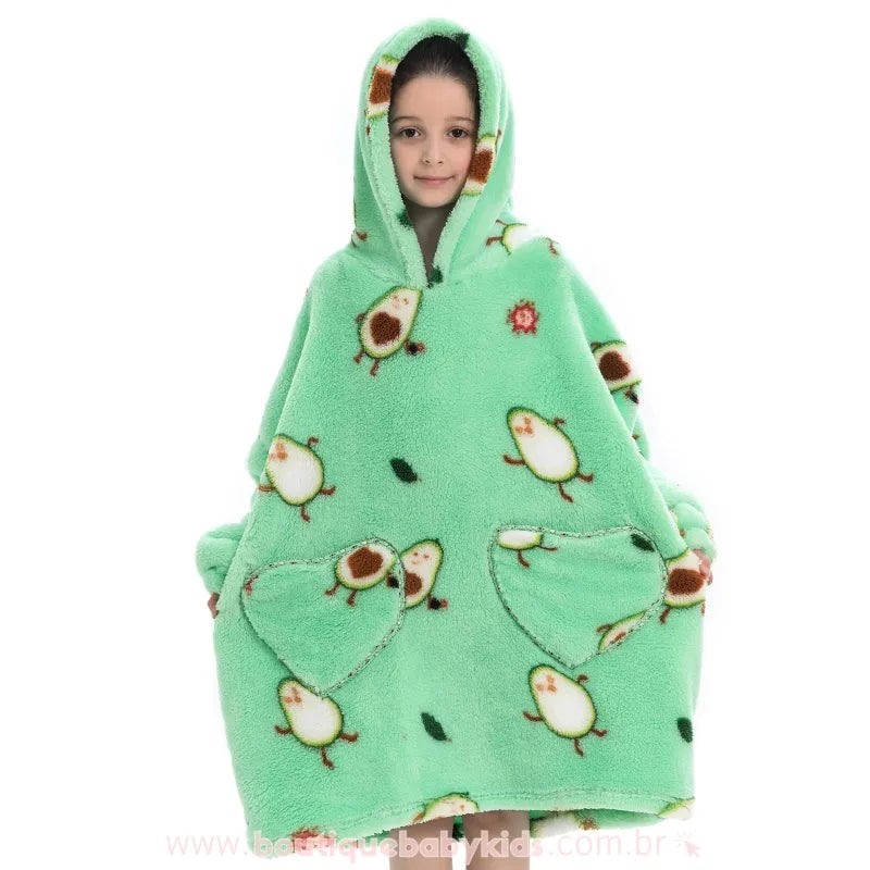 Cobertor de Vestir Infantil Abacatinho Feliz com Capuz Oversized Verde - Boutique Baby Kids