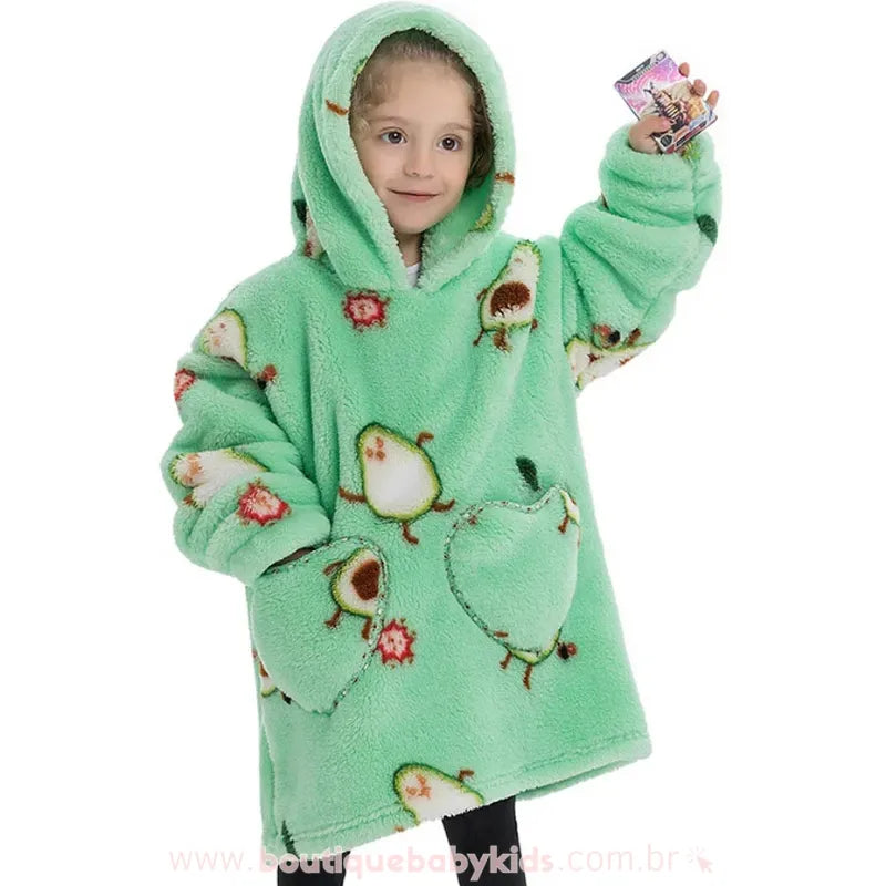 Cobertor de Vestir Infantil Abacatinho Feliz com Capuz Oversized Verde - Boutique Baby Kids
