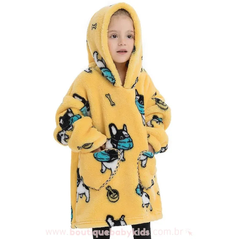 Cobertor de Vestir Infantil Bulldog Mascarado Oversized com Capuz Amarelo - Boutique Baby Kids