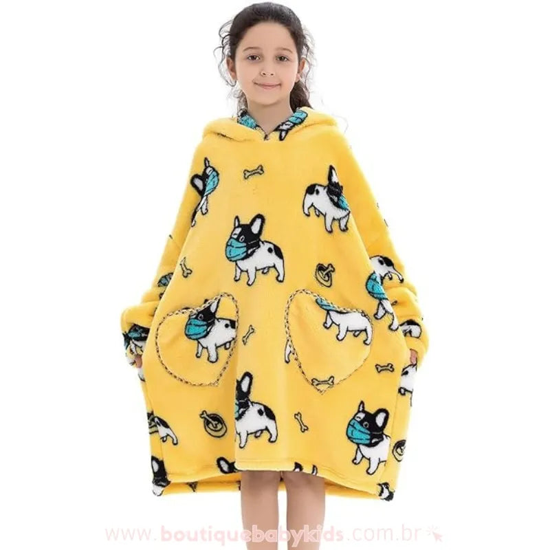 Cobertor de Vestir Infantil Bulldog Mascarado Oversized com Capuz Amarelo - Boutique Baby Kids