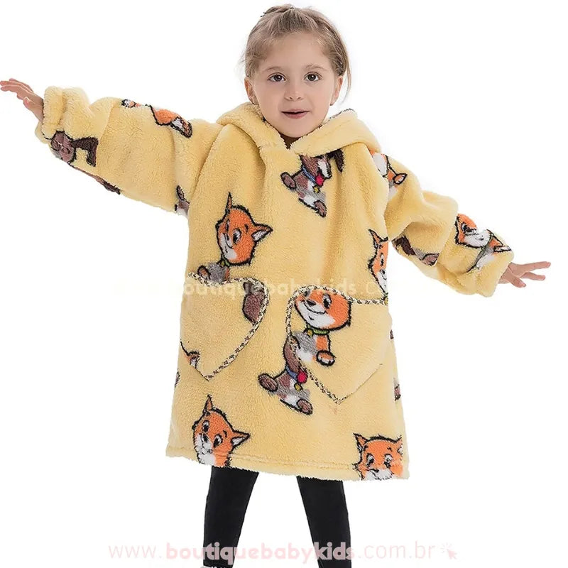Cobertor de Vestir Infantil Cão e Gato Amarelo Oversized com Capuz - Boutique Baby Kids