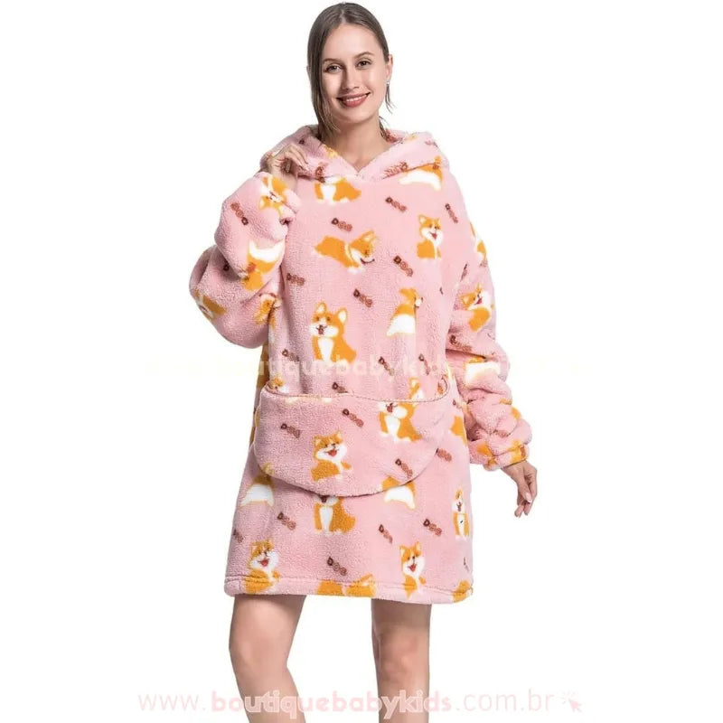 Cobertor de Vestir Adulto Doguinho Corgi Oversized Rosa - Boutique Baby Kids