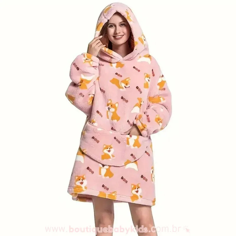 Cobertor de Vestir Adulto Doguinho Corgi Oversized Rosa - Boutique Baby Kids