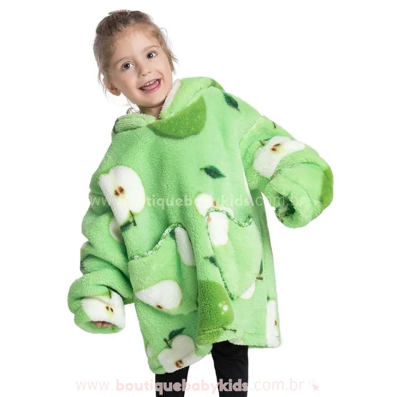 Cobertor de Vestir Infantil Maçã Verde Oversized com Capuz - Boutique Baby Kids