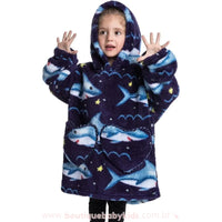 Cobertor de Vestir Infantil Tubarão do Oceano Oversized Azul com Capuz - Boutique Baby Kids