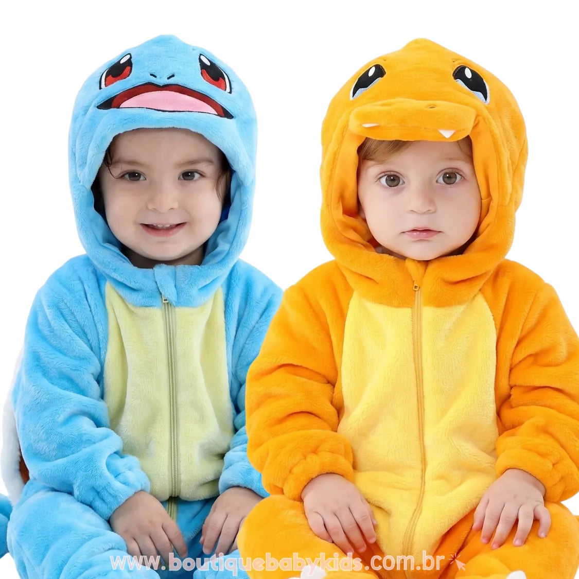 Combo – Macacão Bebê Fantasia Pokémon Squirtle & Charmander - Boutique Baby Kids