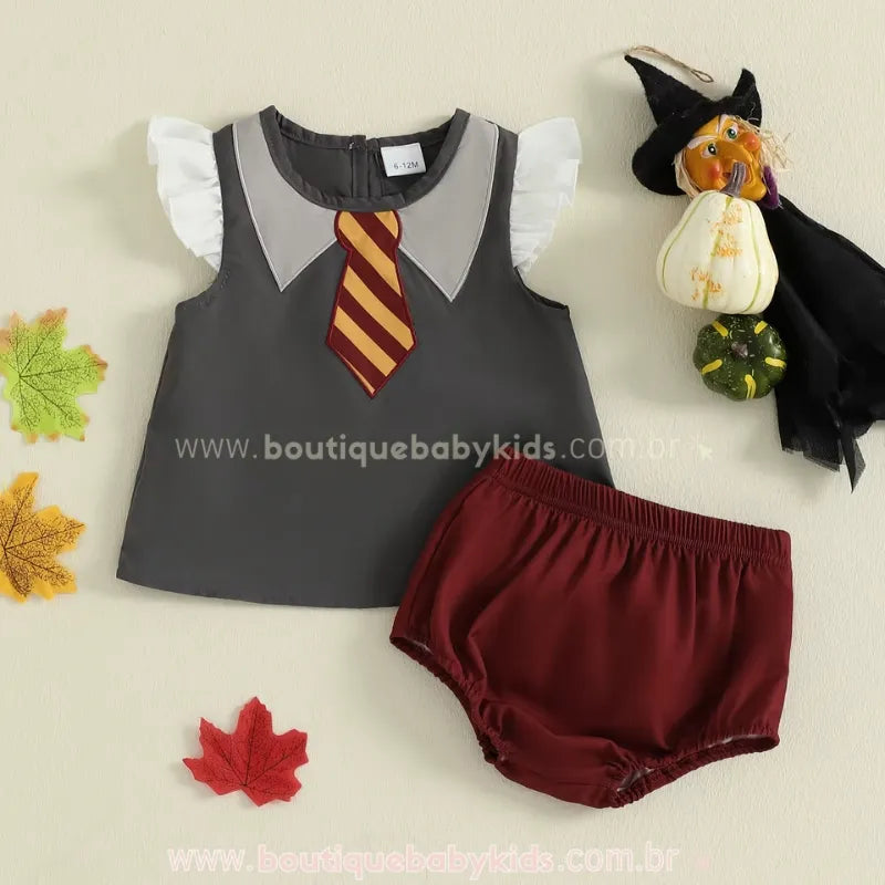 Conjunto Bebê Fantasia Bruxinha de Grifinória Hermione - Boutique Baby Kids