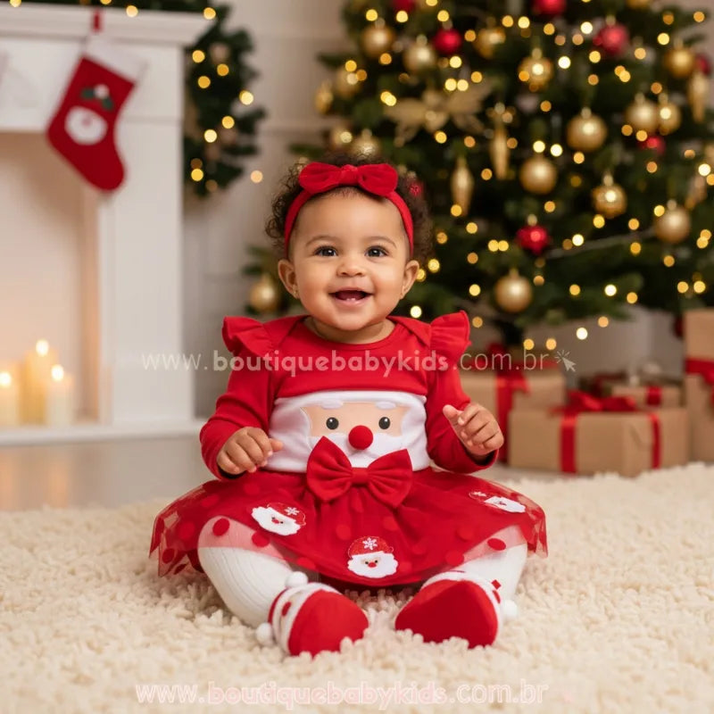 Conjunto Bebê Papai Noel Magia do Natal com Faixa - Boutique Baby Kids