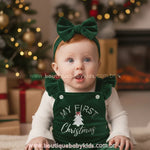 Conjunto Bebê 'My First Christmas' em Veludo Verde - Boutique Baby Kids 