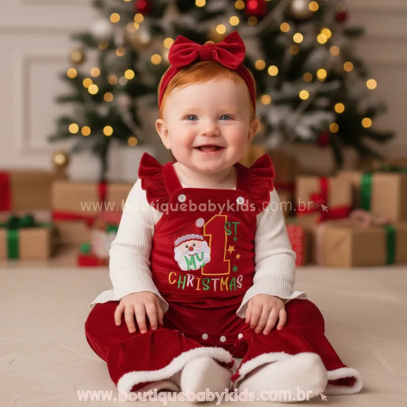 Conjunto Bebê 'My First Christmas' em Veludo Vermelho - Boutique Baby Kids 