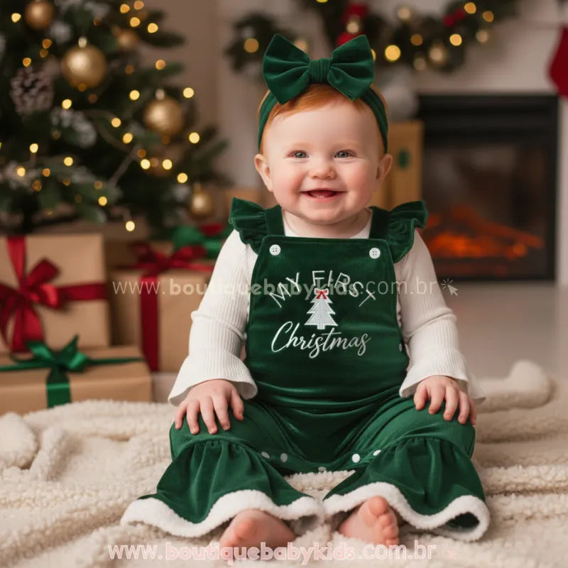 Conjunto Bebê 'My First Christmas' em Veludo Verde - Boutique Baby Kids 