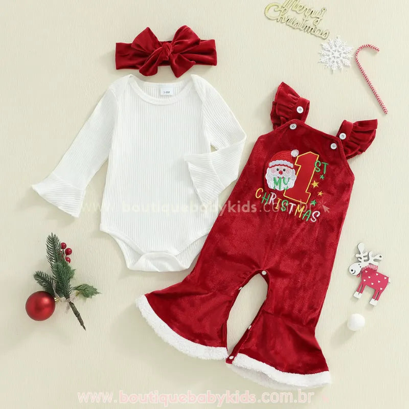 Conjunto Bebê 'My First Christmas' em Veludo Vermelho - Boutique Baby Kids 