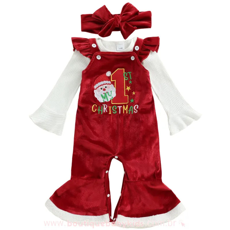 Conjunto Bebê 'My First Christmas' em Veludo Vermelho - Boutique Baby Kids 