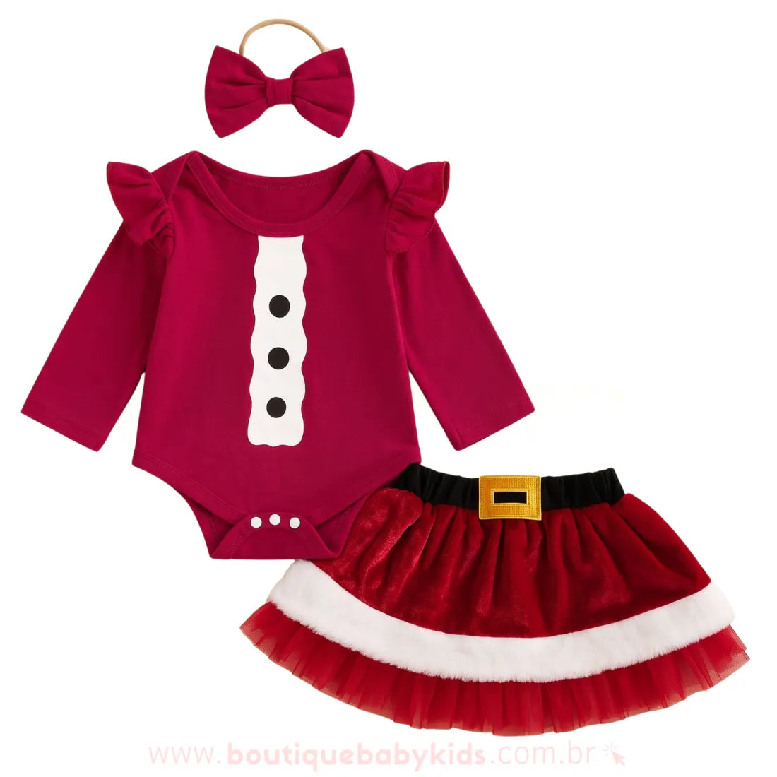 Conjunto Bebê Pequena Mamãe Noel com Body e Saia - Boutique Baby Kids