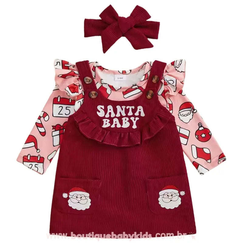 Conjunto Bebê Temático de Natal 'Santa Baby' com Faixa - Boutique Baby Kids