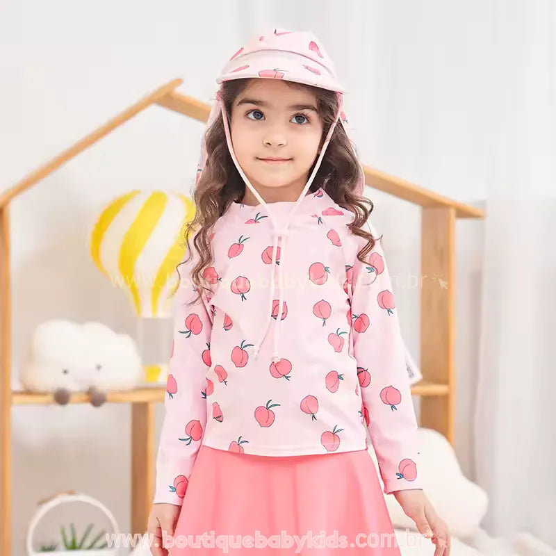 Conjunto de Praia Infantil Summer Peaches com Chapéu Rosa - Boutique Baby Kids
