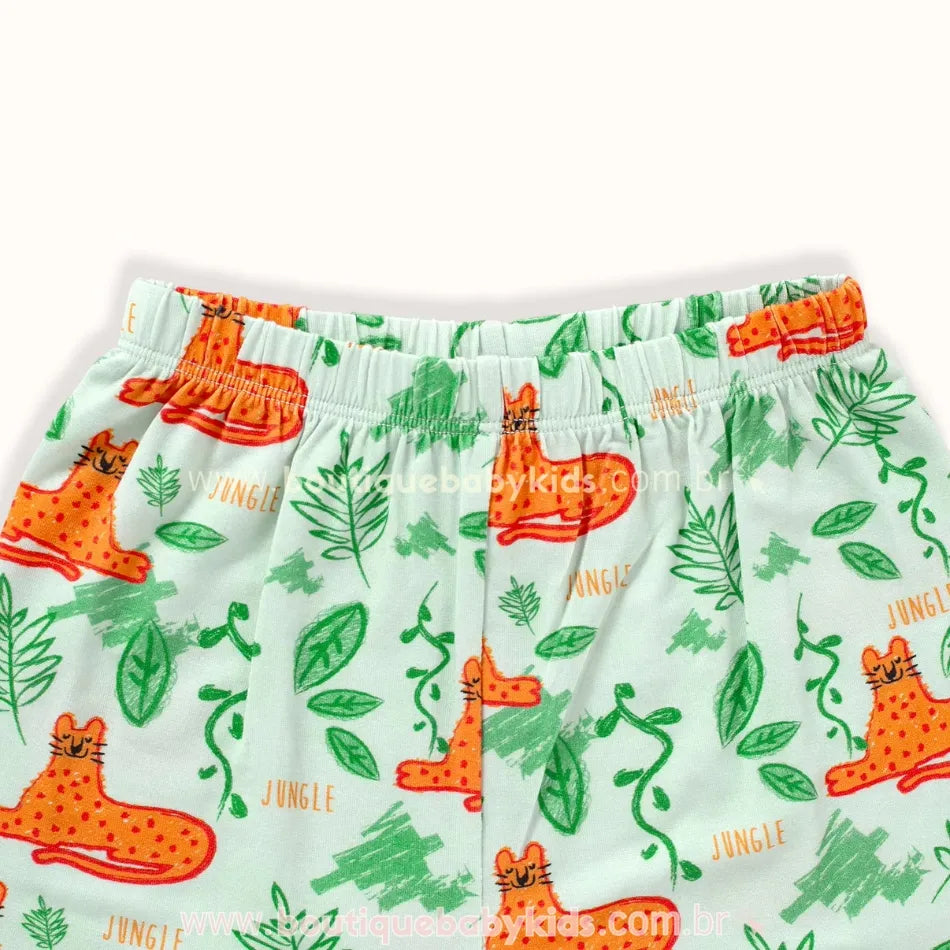 Detalhe do cós com elástico do short do Conjunto Oncinha Jungle – tecido leve de fibra de bambu | Boutique Baby Kids
