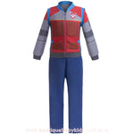 Conjunto infantil temático inspirado no personagem Ryder da Patrulha Canina. O conjunto inclui uma jaqueta de mangas longas com fechamento em zíper e calça azul, criando um visual autêntico e confortável.