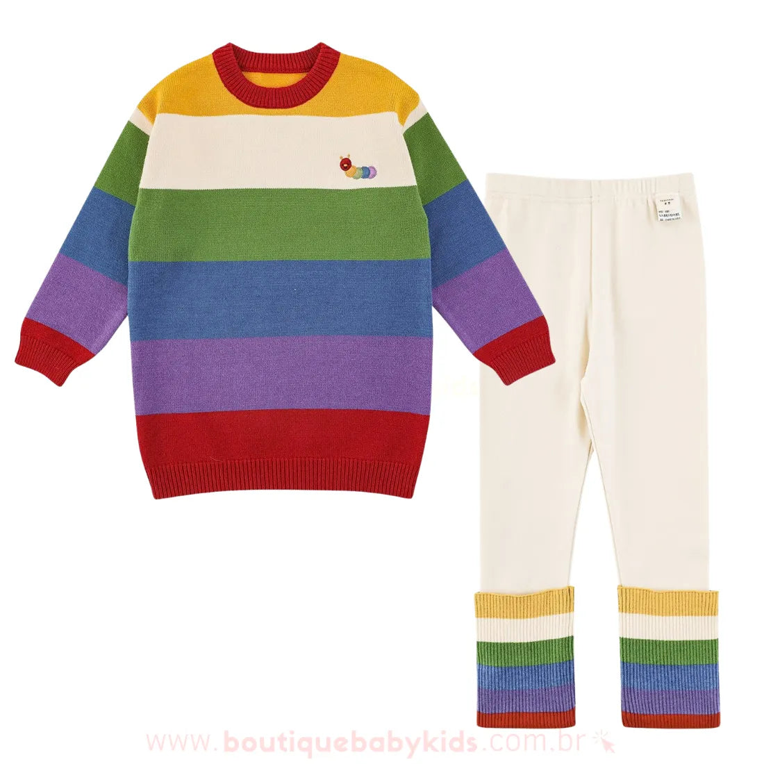 Conjunto Infantil Tricot Listrado Arco-Íris com Suéter e Legging - Boutique Baby Kids