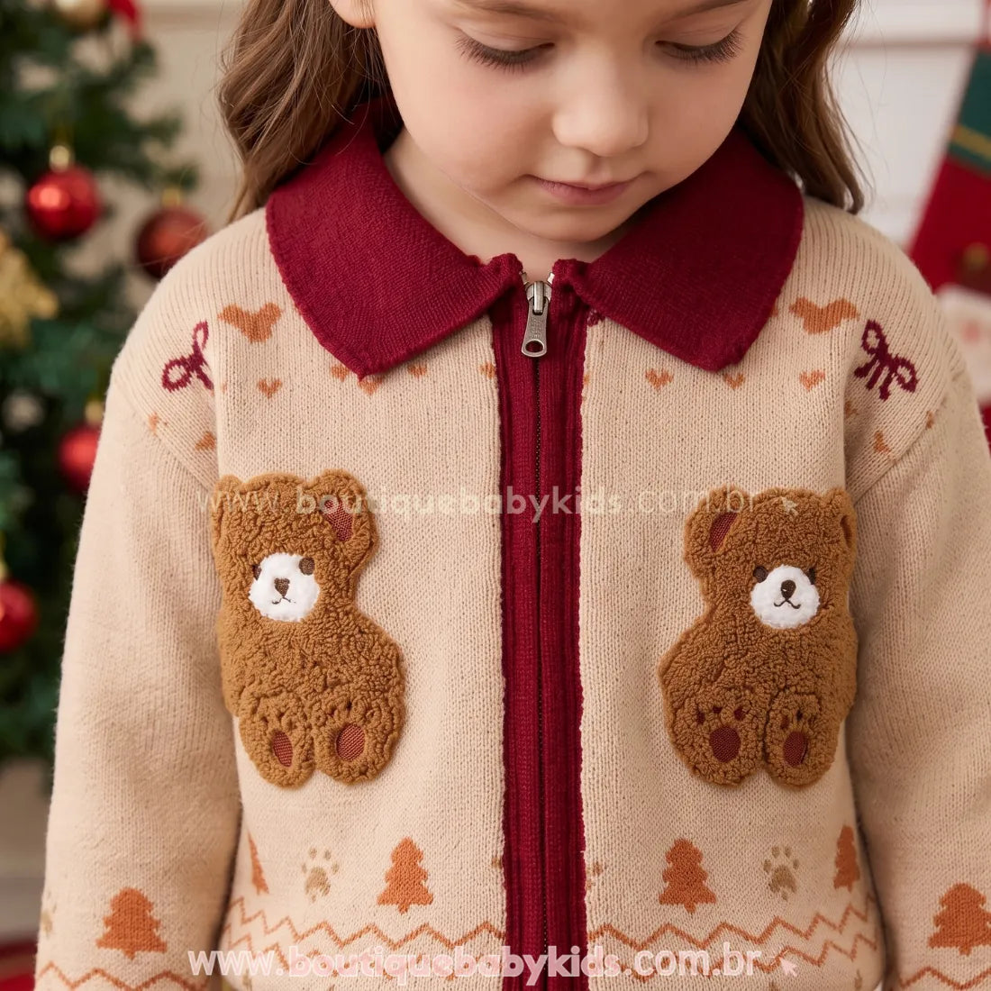 Conjunto Infantil de Natal em Tricot com Ursinhos - Boutique Baby Kids