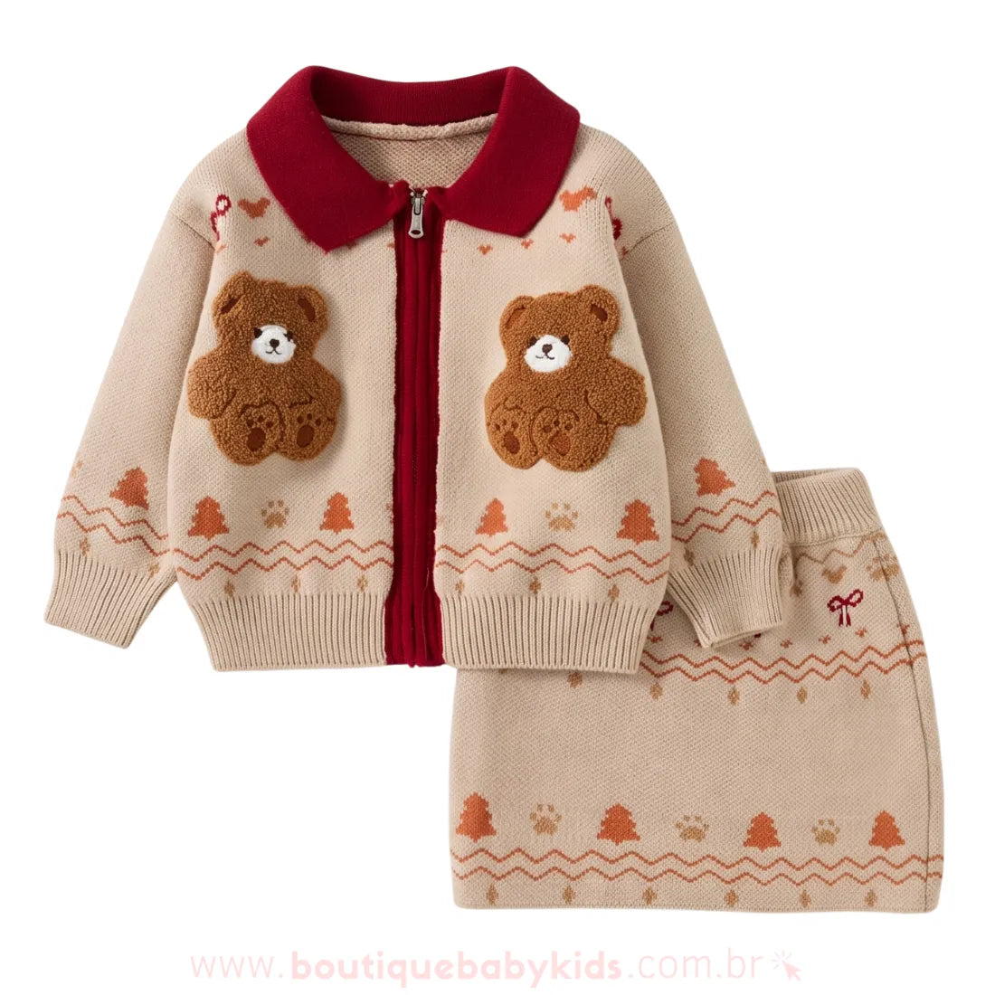 Conjunto Infantil de Natal em Tricot com Ursinhos - Boutique Baby Kids