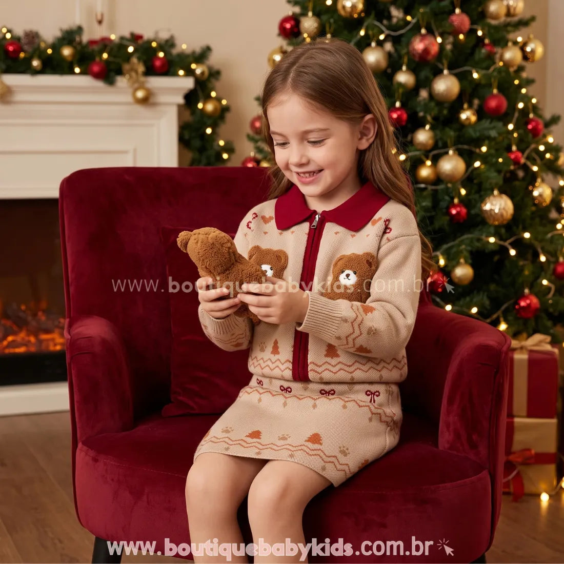 Conjunto Infantil de Natal em Tricot com Ursinhos - Boutique Baby Kids
