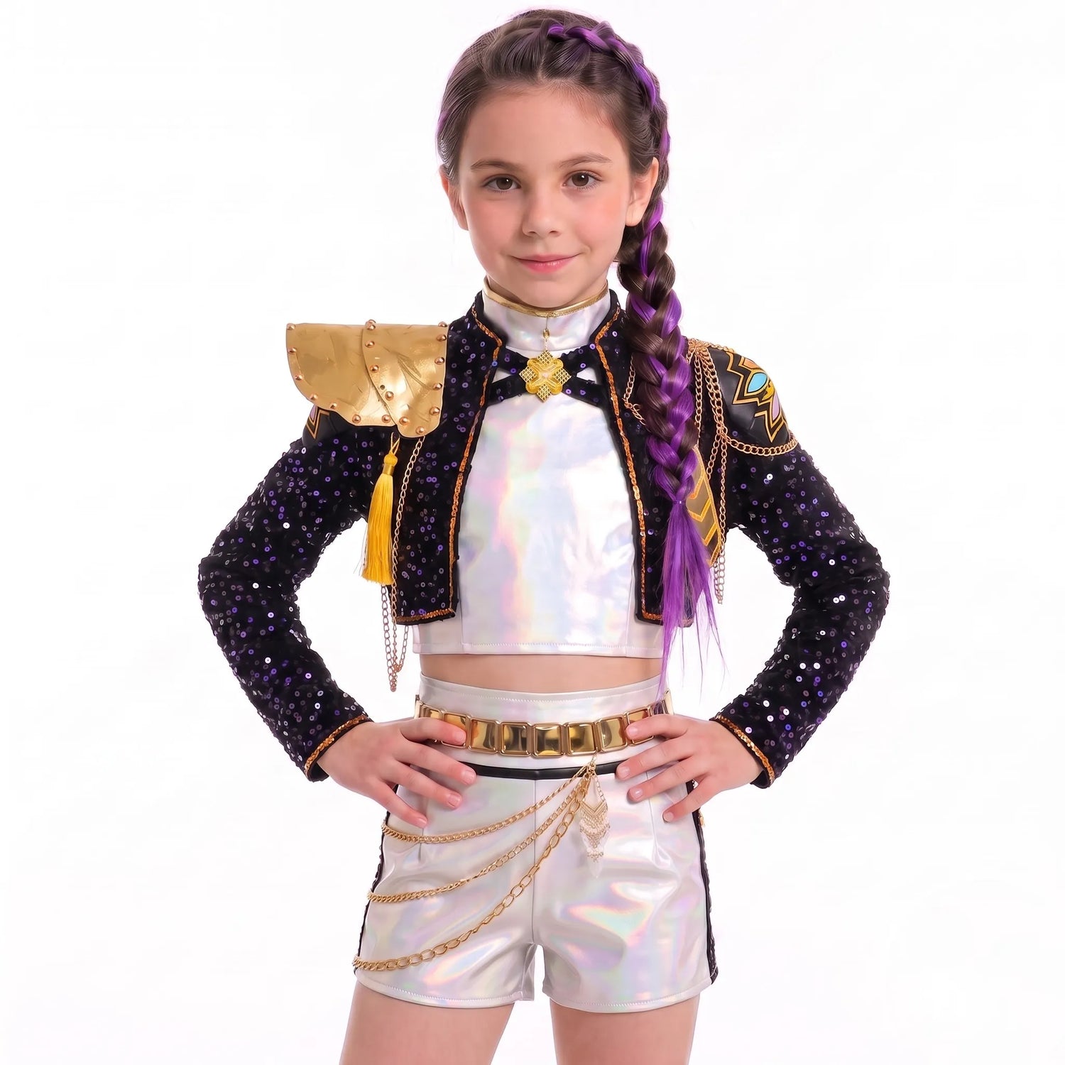 Fantasia Infantil Guerreiras do K-pop Rumi Huntrix com Paetês Luxo - Boutique Baby Kids