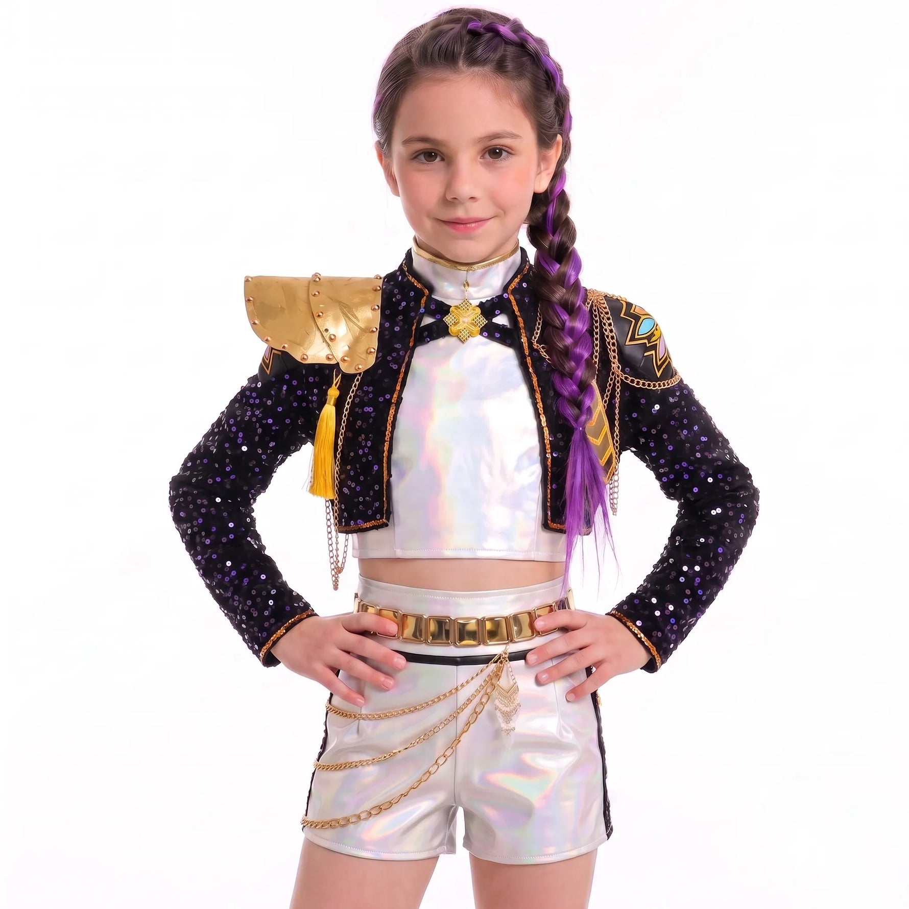Fantasia Infantil Guerreiras do K-pop Rumi Huntrix com Paetês Luxo - Boutique Baby Kids