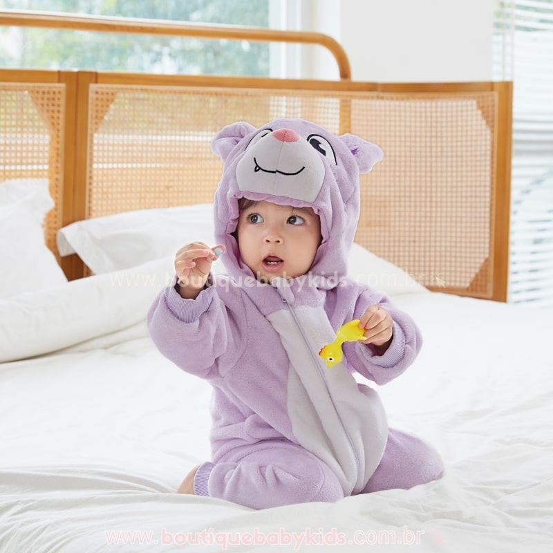 Macacão Bebê Fantasia Bichinho Morceguinho Lilás - Boutique Baby Kids