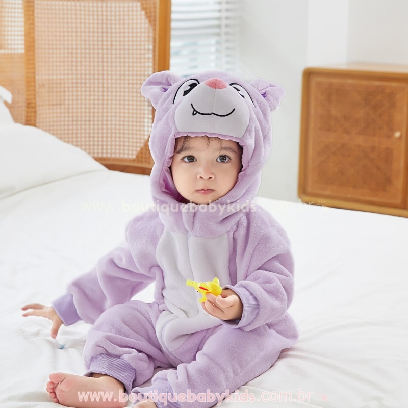 Macacão Bebê Fantasia Bichinho Morceguinho Lilás - Boutique Baby Kids