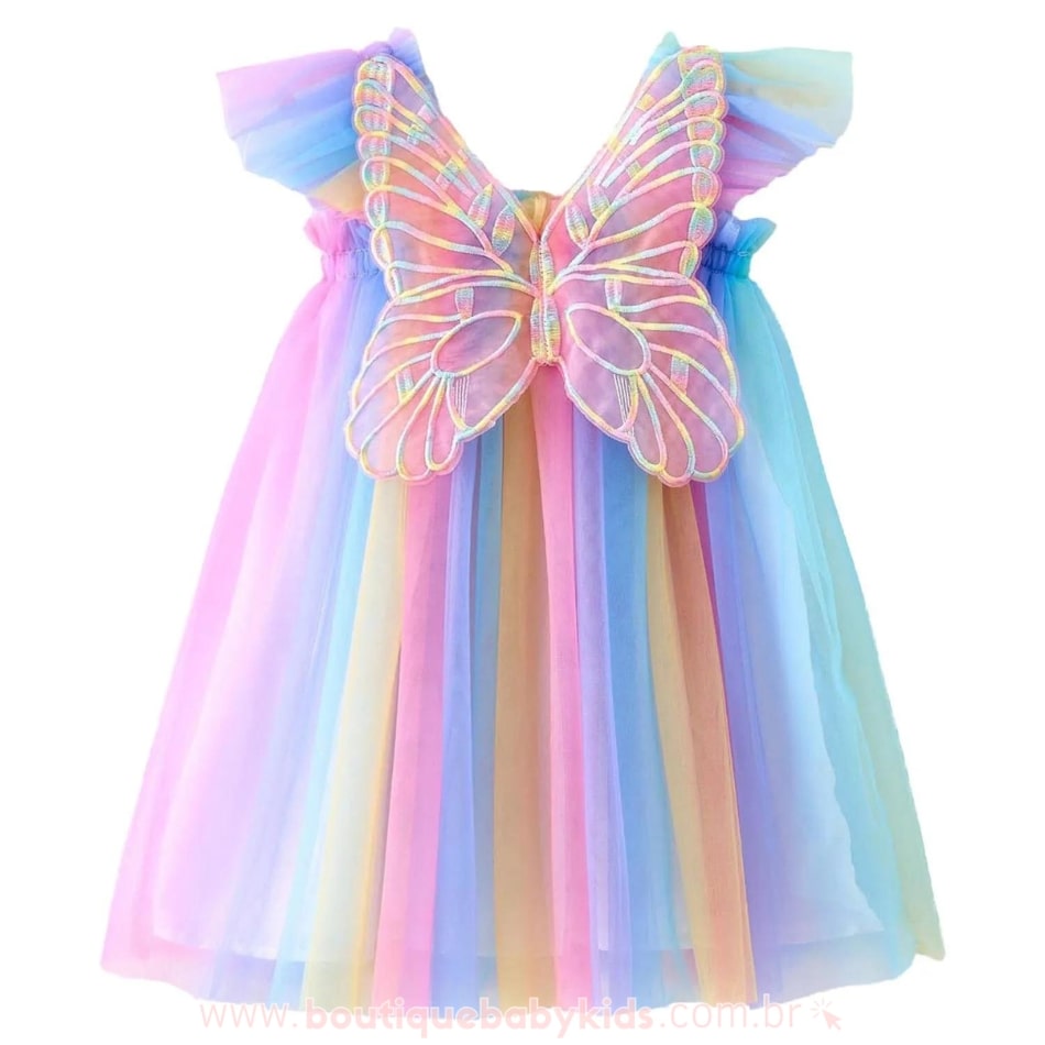 Vestido Bebê Borboleta Tule com Asinhas Multicor - Boutique Baby Kids 